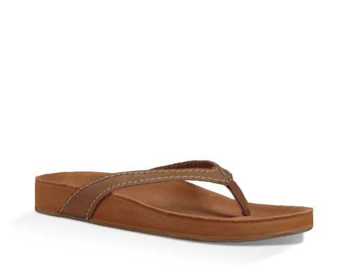 Sanuk Womens She Loungey Leather Brown Flip Flops | VQZOFI704